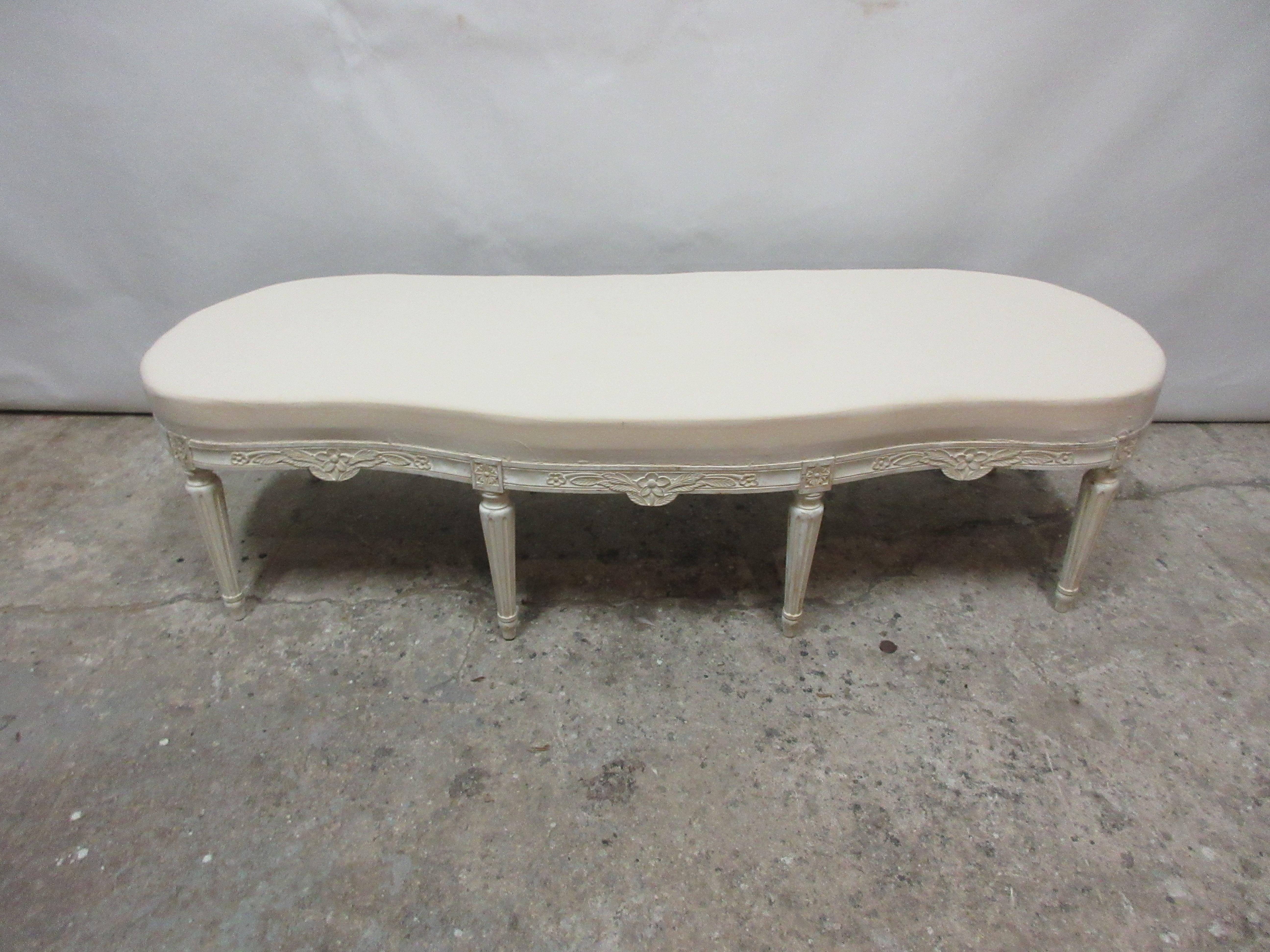 This is a 100% original painted Swedish Gustavian Bench. its been restored and recovered with Muslin.