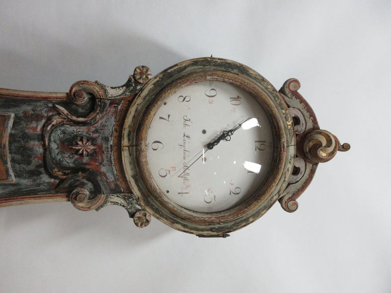 100% Original Painted Swedish Mora Clock In Distressed Condition For Sale In Hollywood, FL