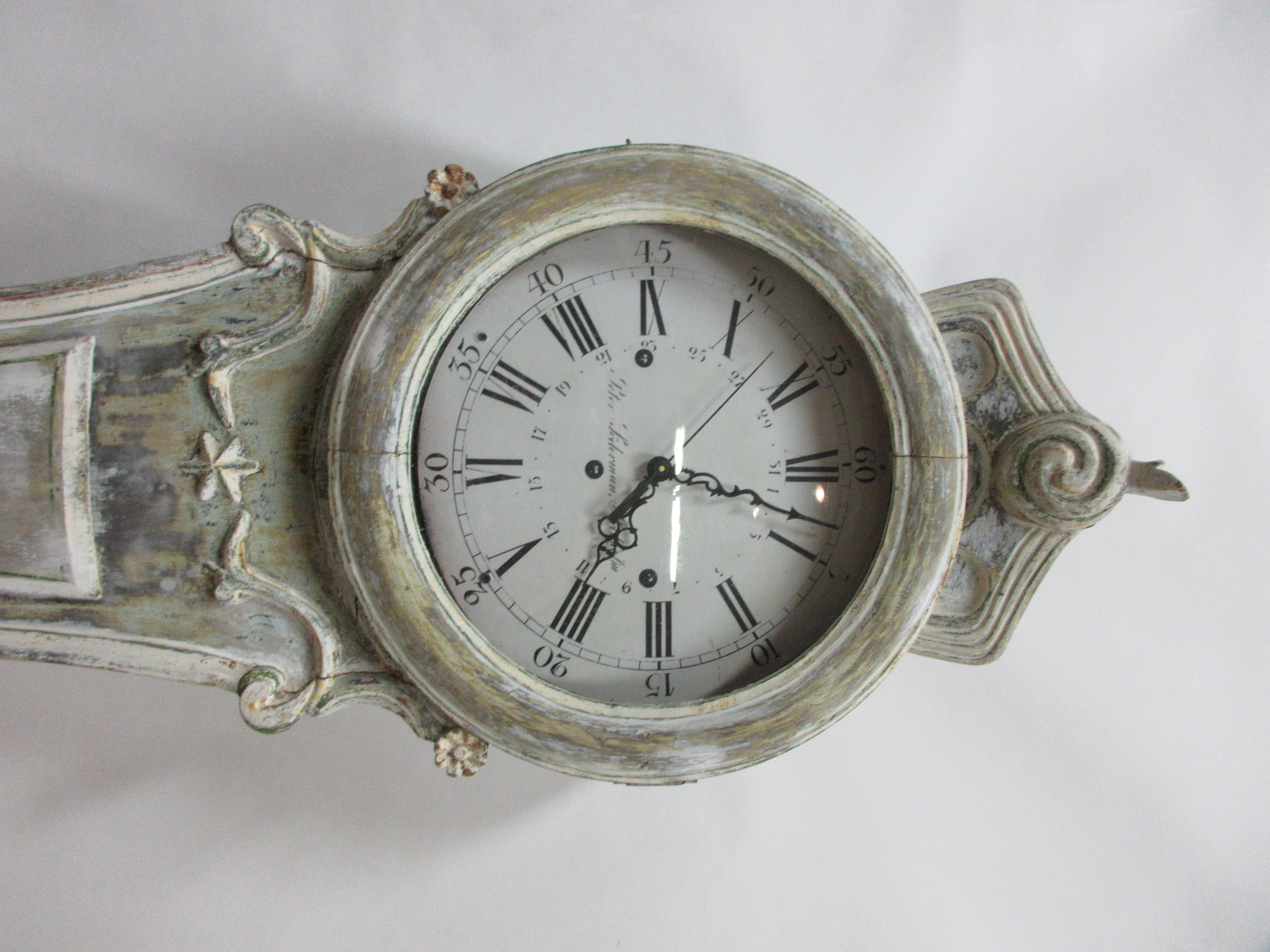 100% Original Painted Swedish Mora Clock In Good Condition In Hollywood, FL