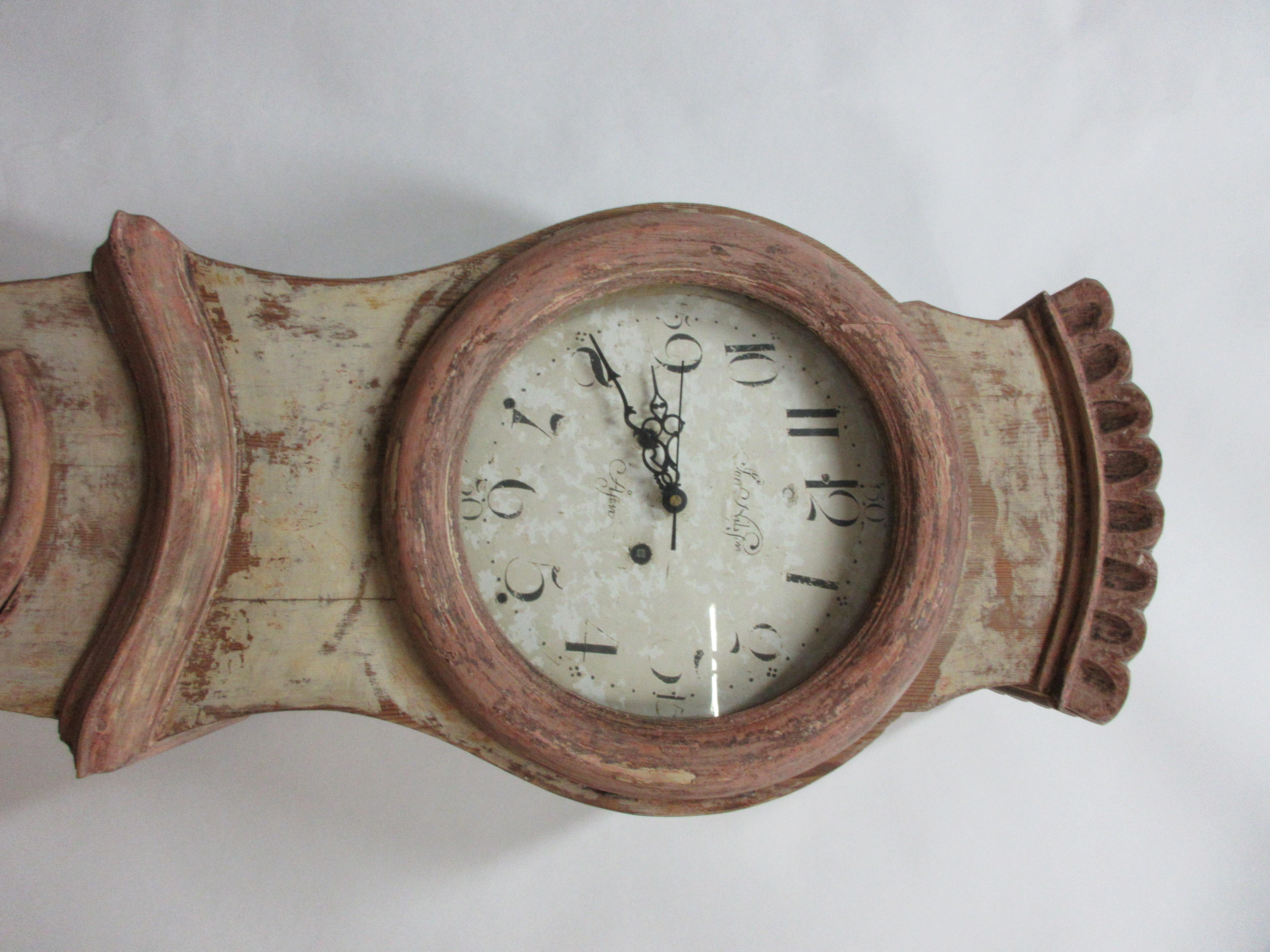 100% Original Painted Swedish Mora Clock In Good Condition In Hollywood, FL