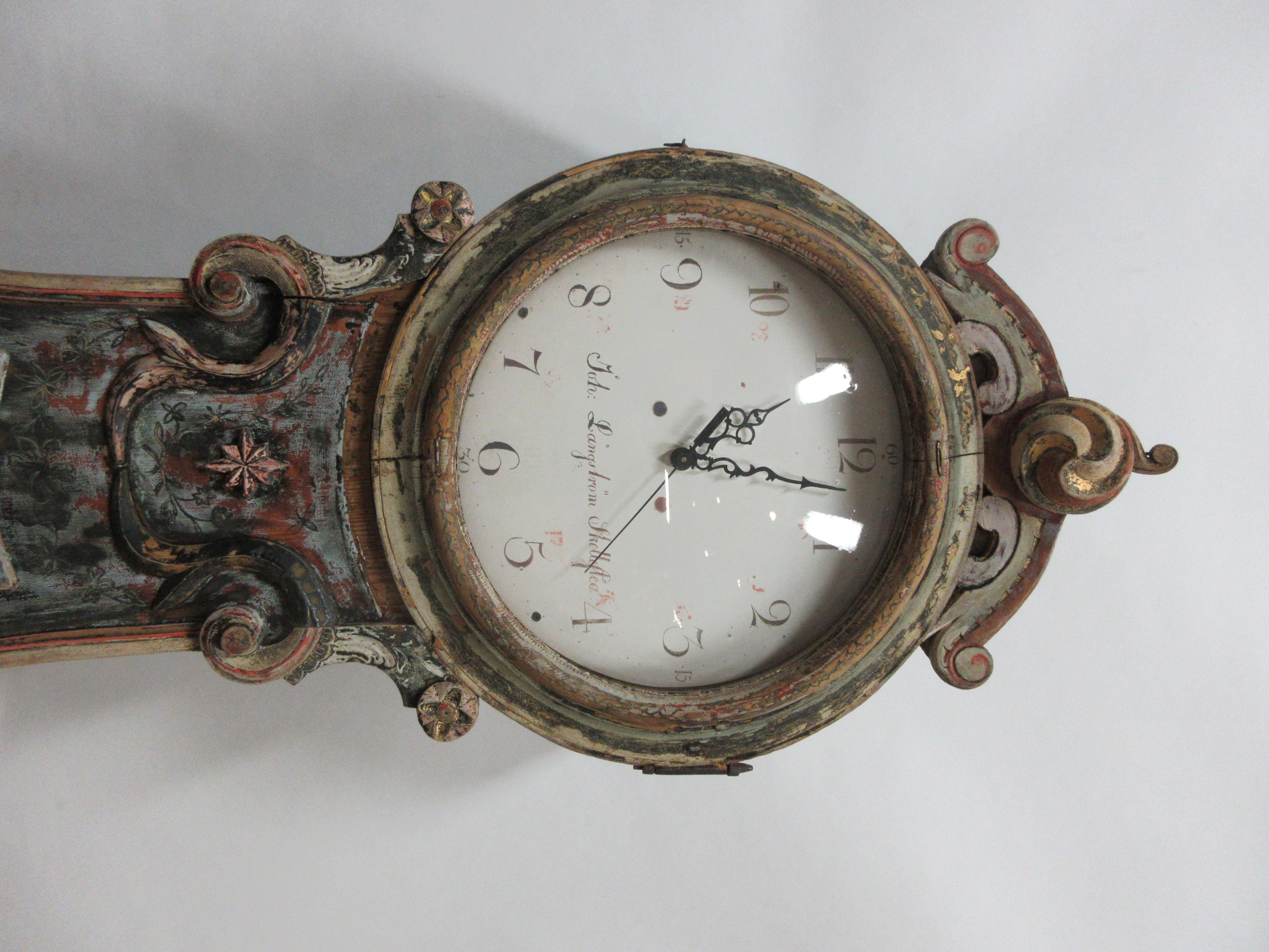 100% Original Painted Swedish Mora Clock In Distressed Condition In Hollywood, FL