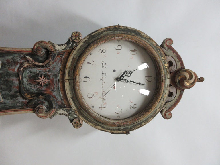 Early 19th Century 100% Original Painted Swedish Mora Clock For Sale