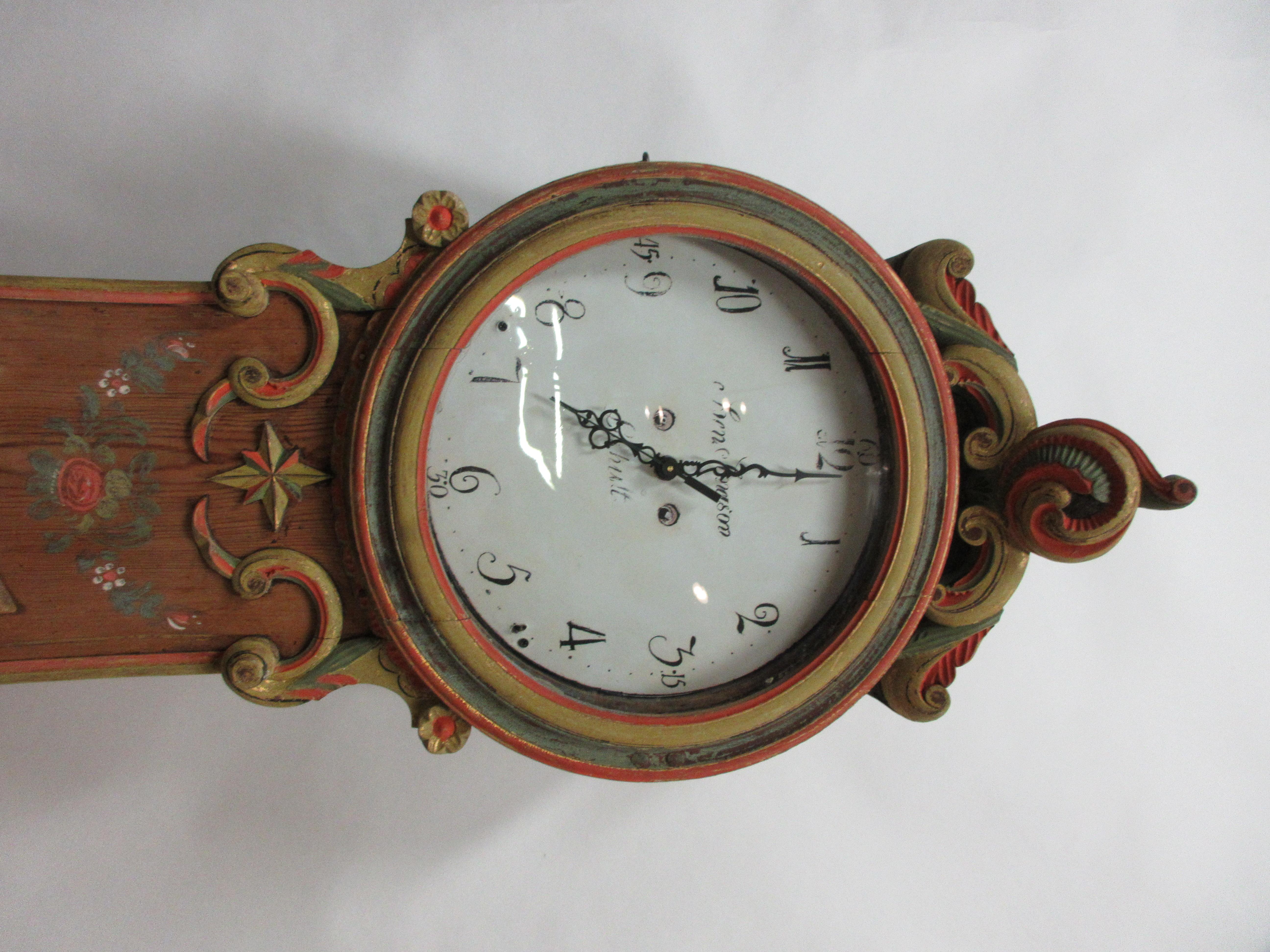 Wood 100% Original Painted Swedish Mora Clock For Sale