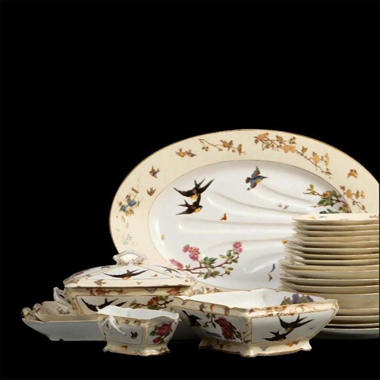 This 19th-century service is signed by world-well-known CFH-GDM Charles Field Haviland. His very high-quality porcelain with polychrome and hand-painted decoration 