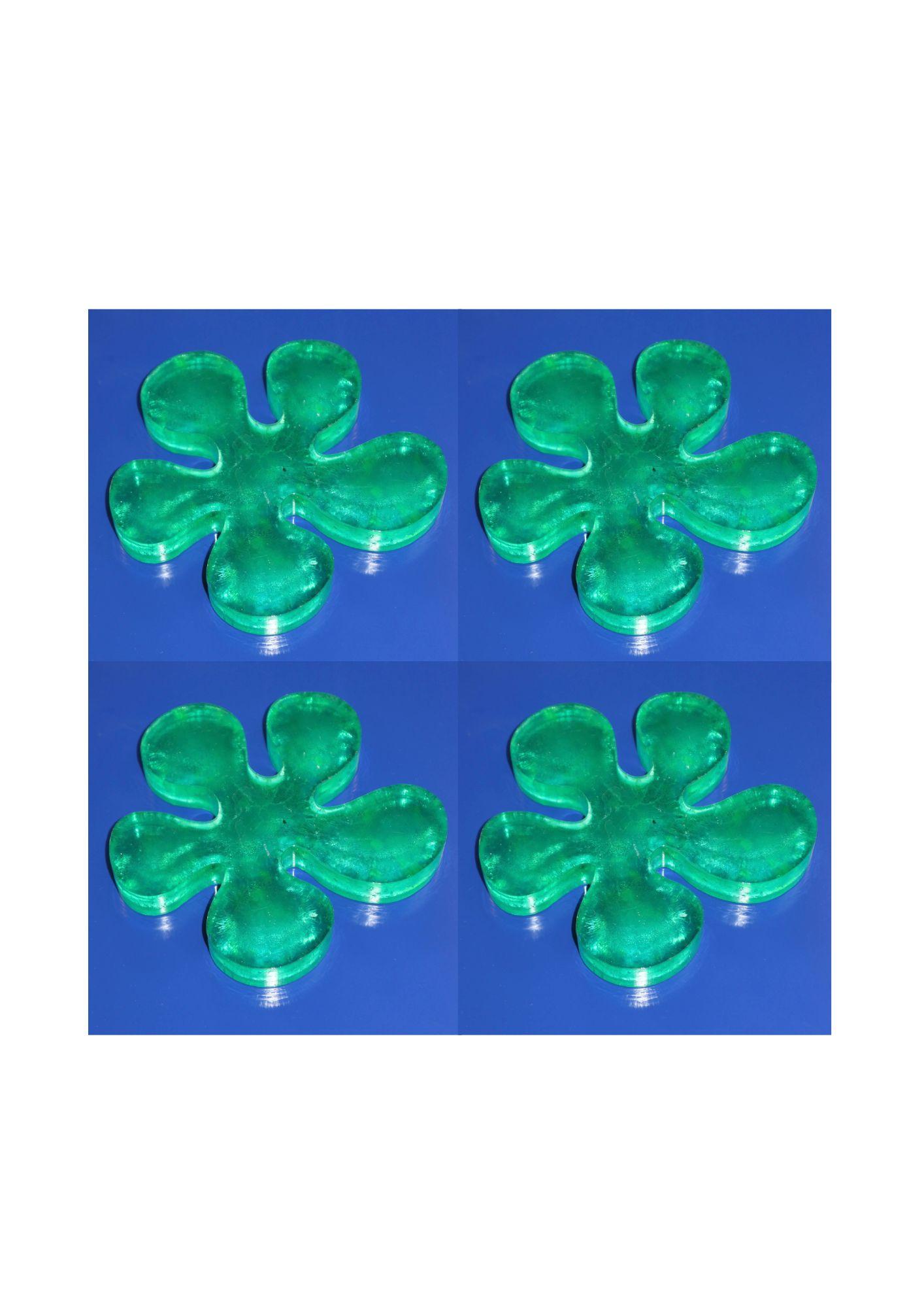 Posavasos en forma de flor de plástico transparente 100% reciclado, set de 4