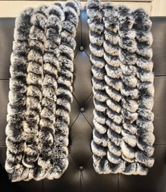 100%  Rex Rabbit Fur Color Black & White Scarf Size 6 X 50 Inch, Unisex