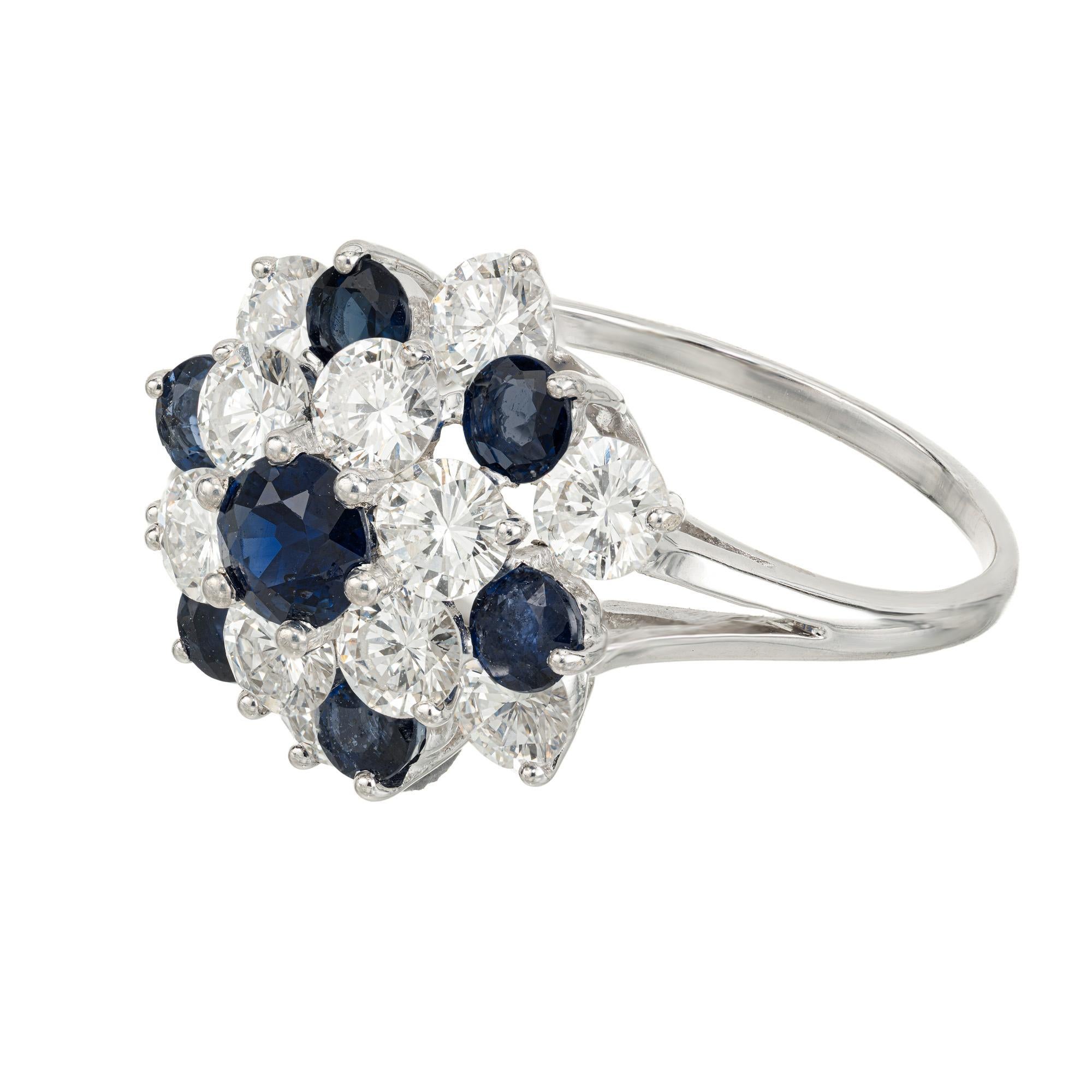 Round Cut 1.00 Round Sapphire Diamond White Gold Dome Cluster Ring  For Sale
