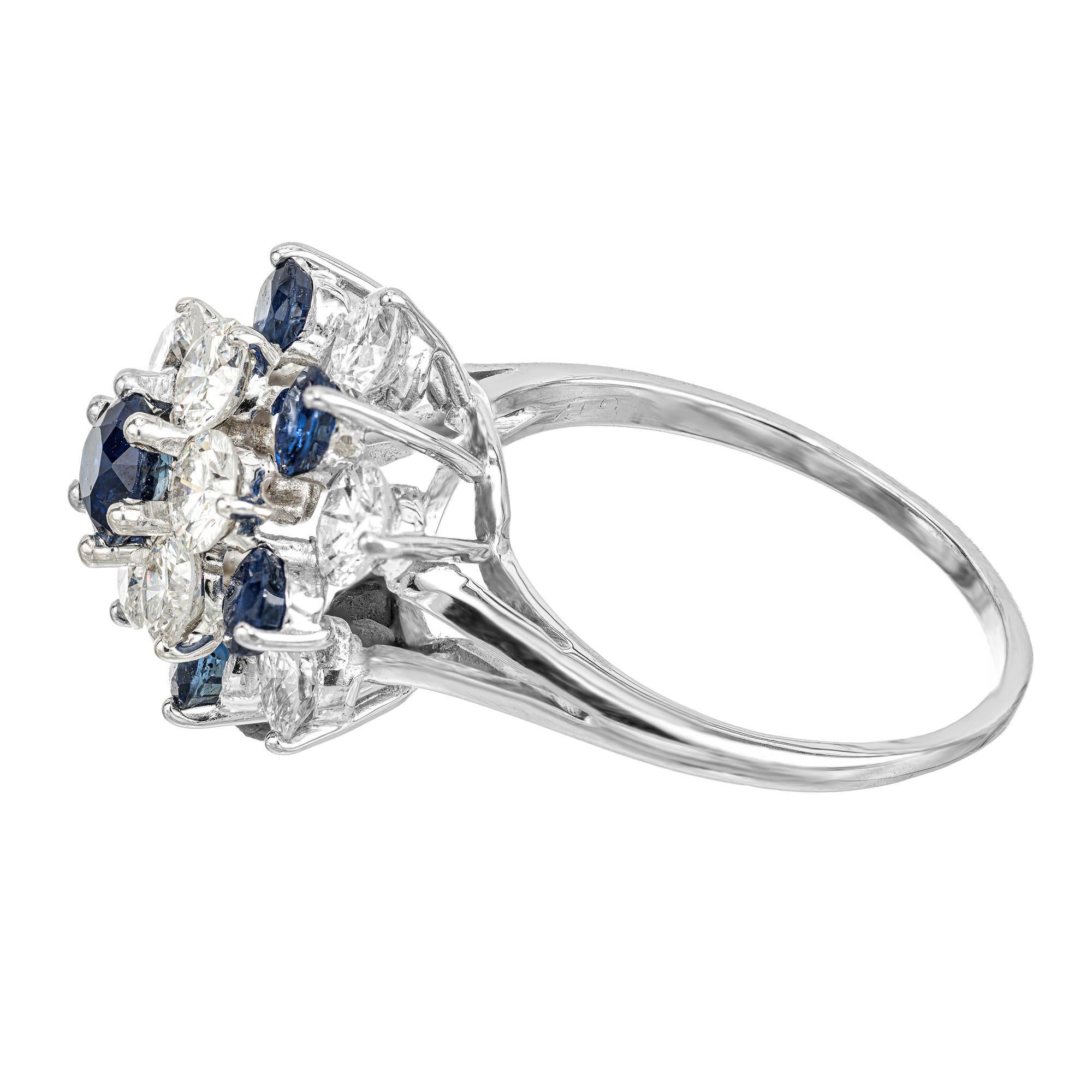1.00 Round Sapphire Diamond White Gold Dome Cluster Ring  In Good Condition For Sale In Stamford, CT
