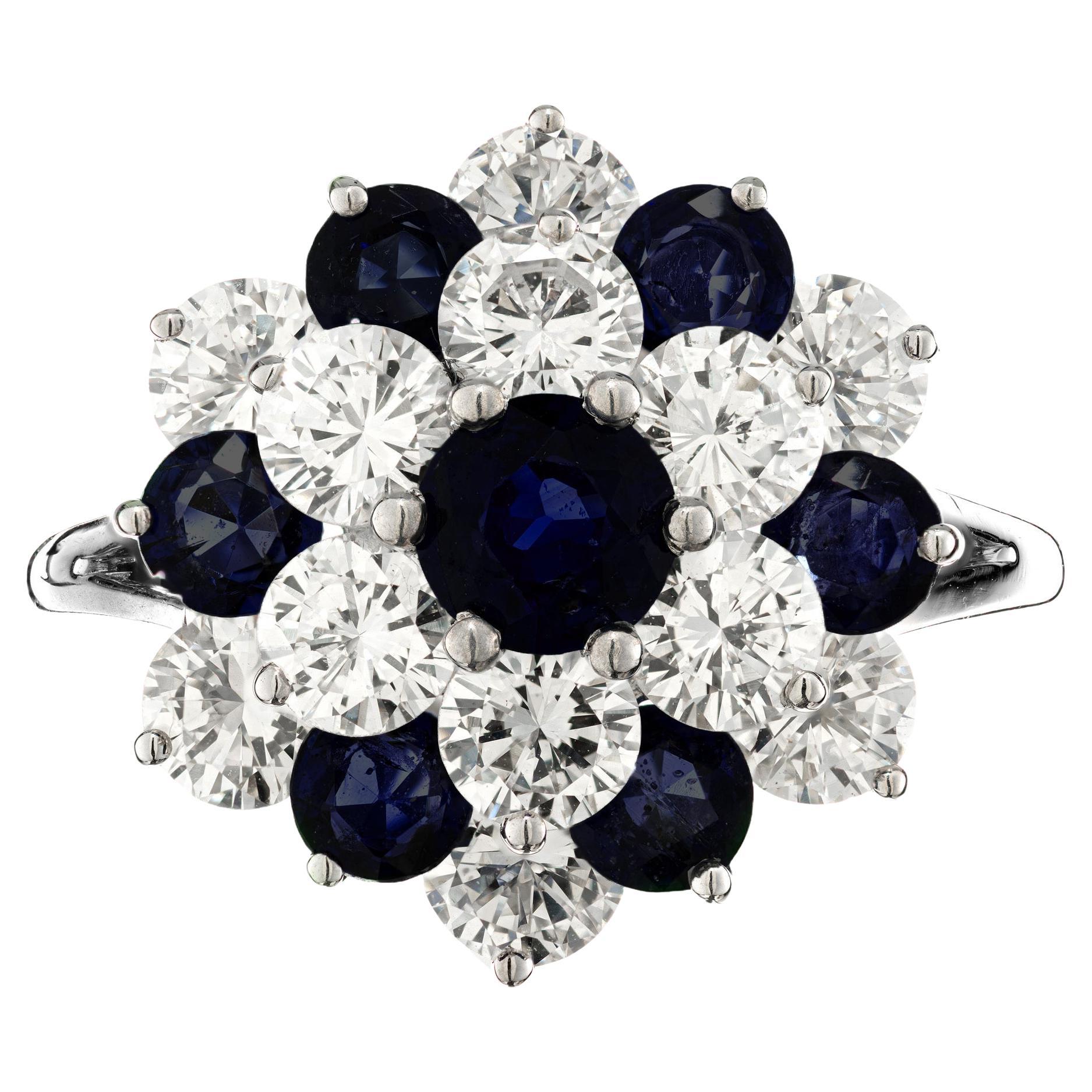 1.00 Round Sapphire Diamond White Gold Dome Cluster Ring  For Sale