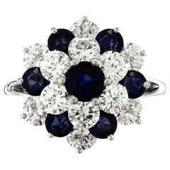 1.00 Round Sapphire Diamond White Gold Dome Cluster Ring 