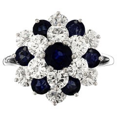 1.00 Round Sapphire Diamond White Gold Dome Cluster Ring