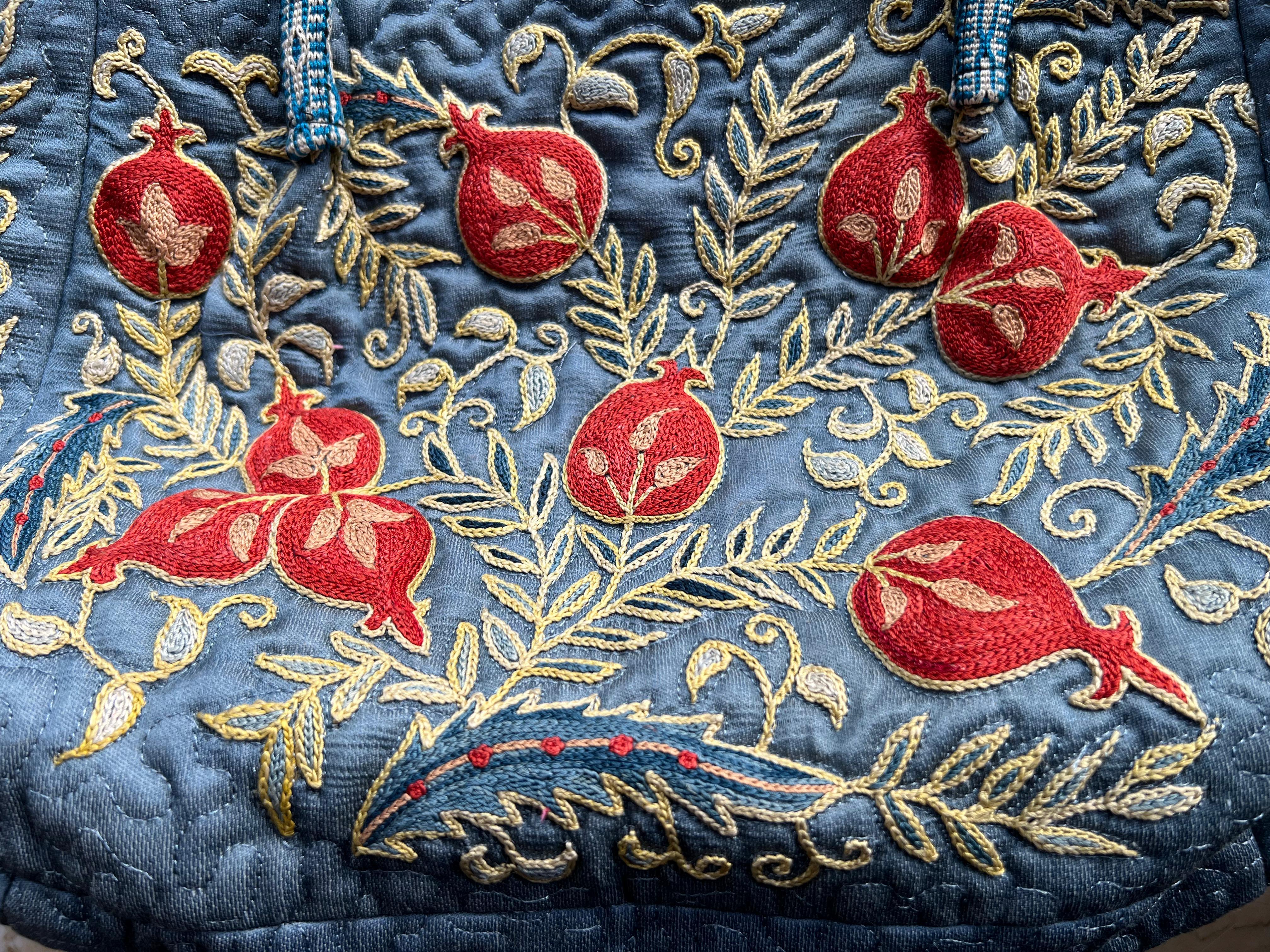 100% Silk Luxury Hand Embroidered Suzani Handbag. Hobo Bag, Tote Bag, Bucket Bag For Sale 3