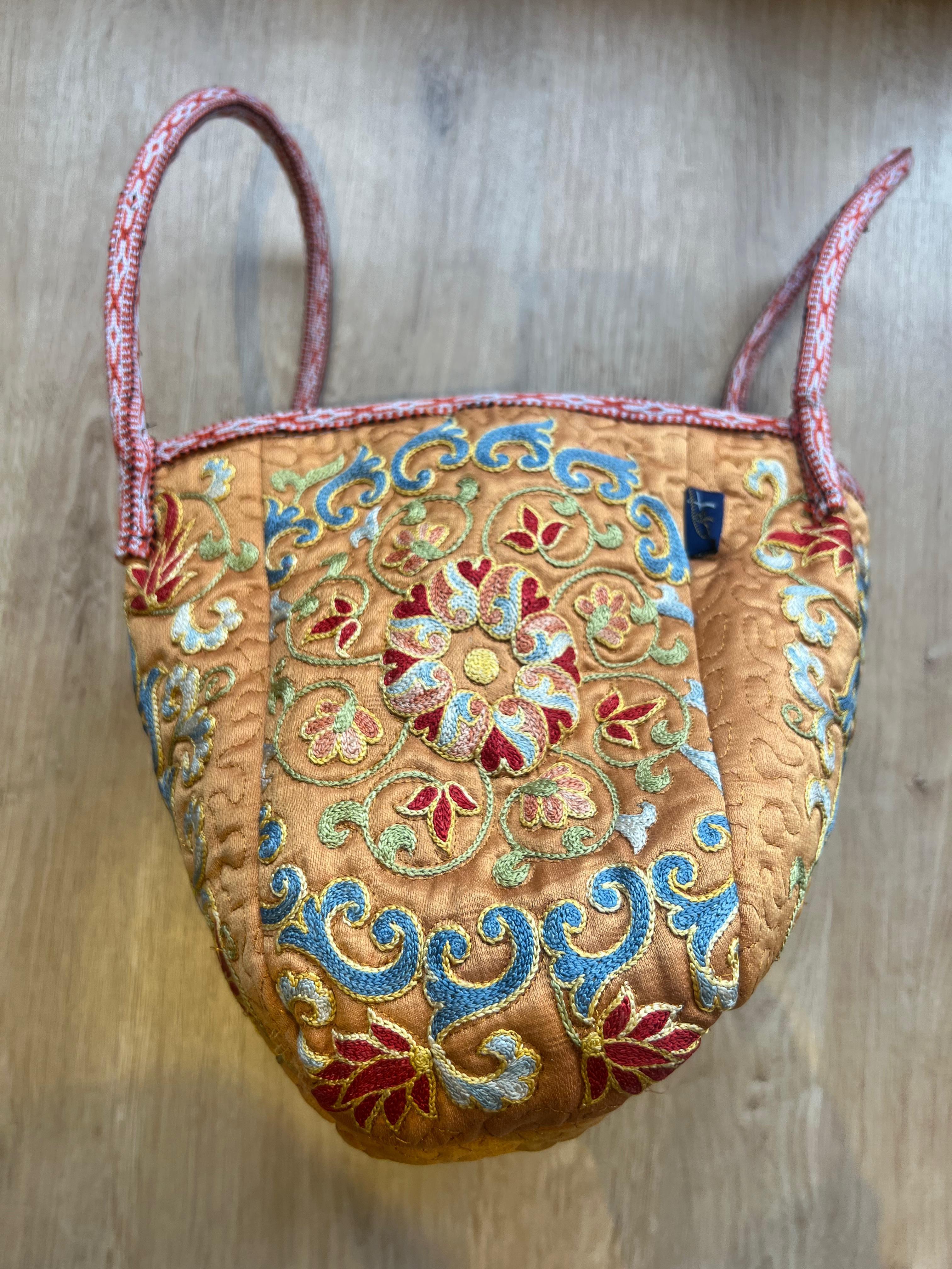 100% Silk Luxury Embroidered Suzani Handbag. Hobo Tote Bucket Bag. Tote Bag For Sale 1
