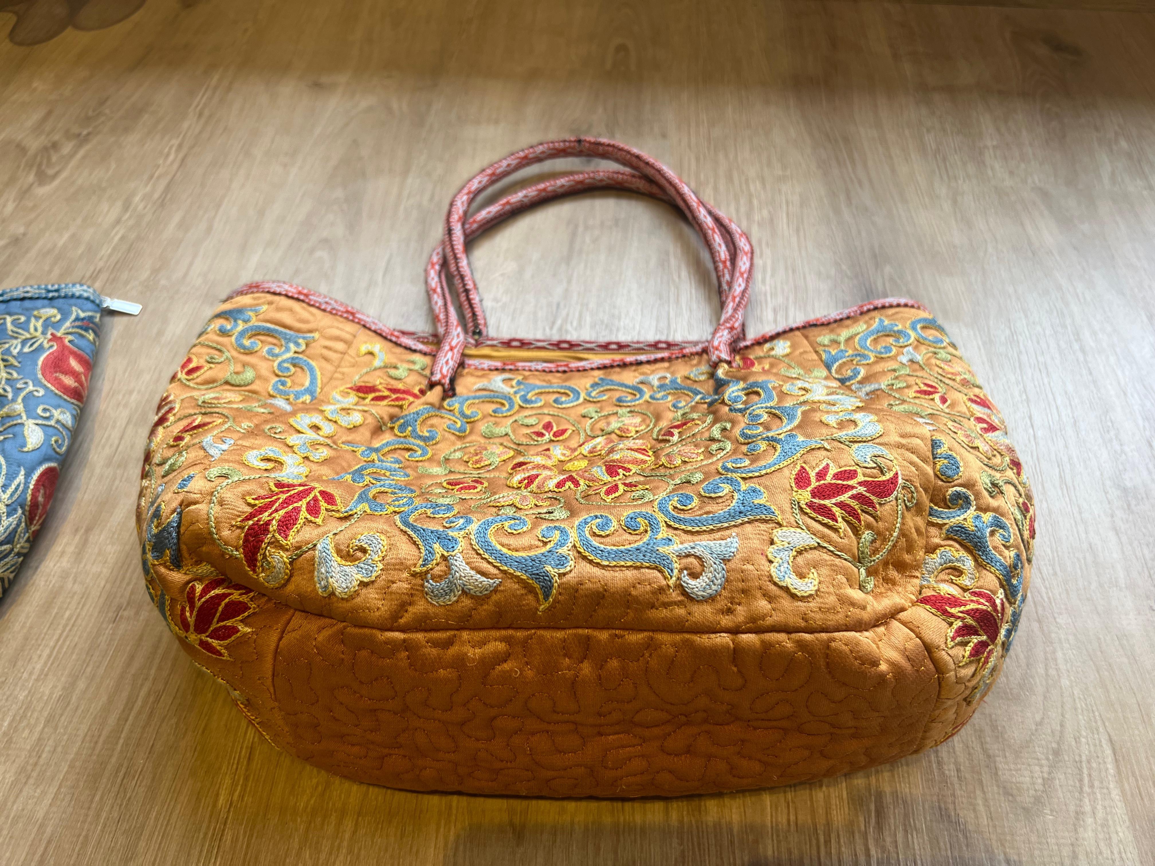 100% Silk Luxury Embroidered Suzani Handbag. Hobo Tote Bucket Bag. Tote Bag For Sale 3
