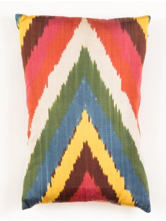 %100 Silk & Natural Dye, Ikat Cushion Cover, Uzbekistan Modern Pillow