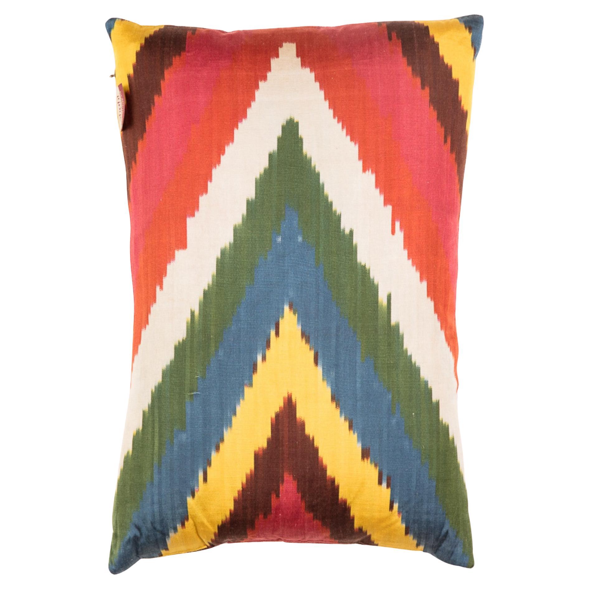 100 Silk and Natural Dye, Ikat Cushion Cover Uzbekistan Modern Pillow For Sale at 1stDibs