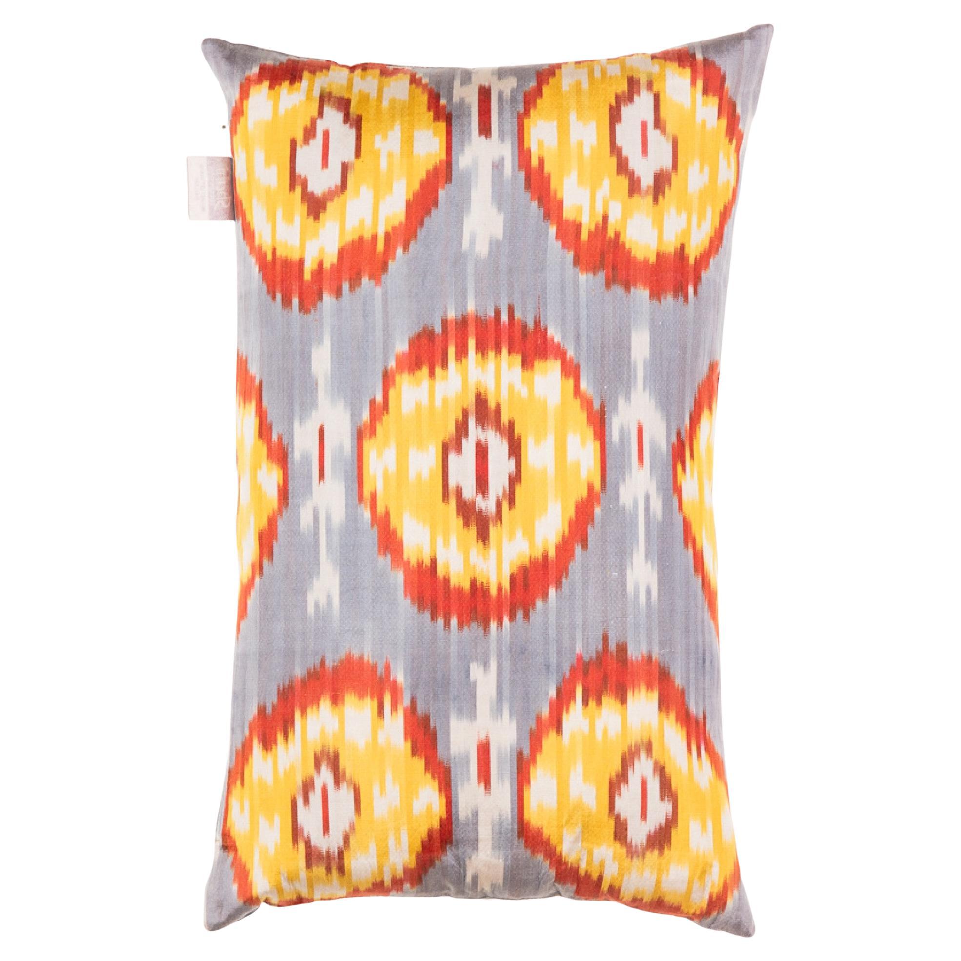 %100 Silk & Natural Dye, Ikat Cushion Cover, Uzbekistan Modern Pillow For Sale