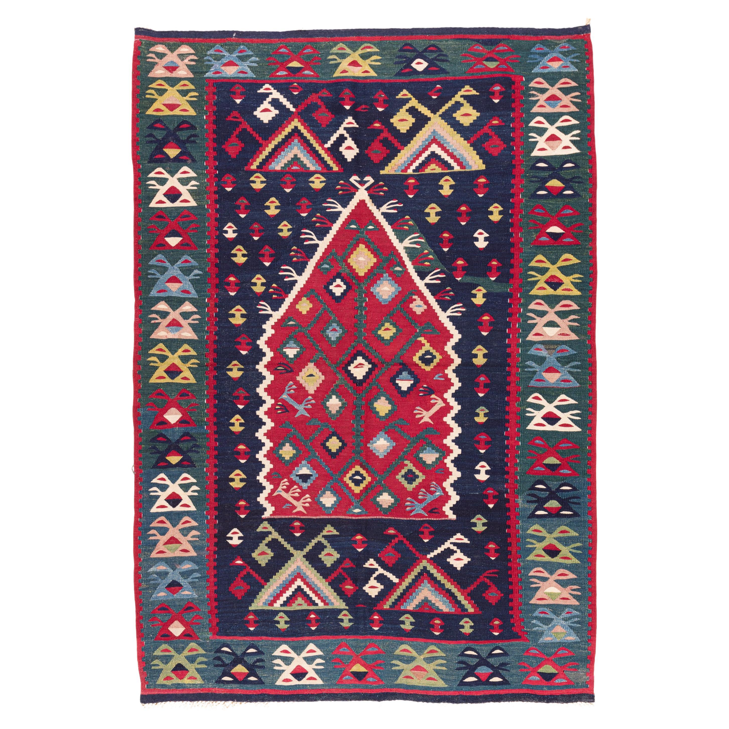 Antique Sarkoy Kilim Rug, Western Anatolian Turkish Carpet, Balkan Style Unique For Sale