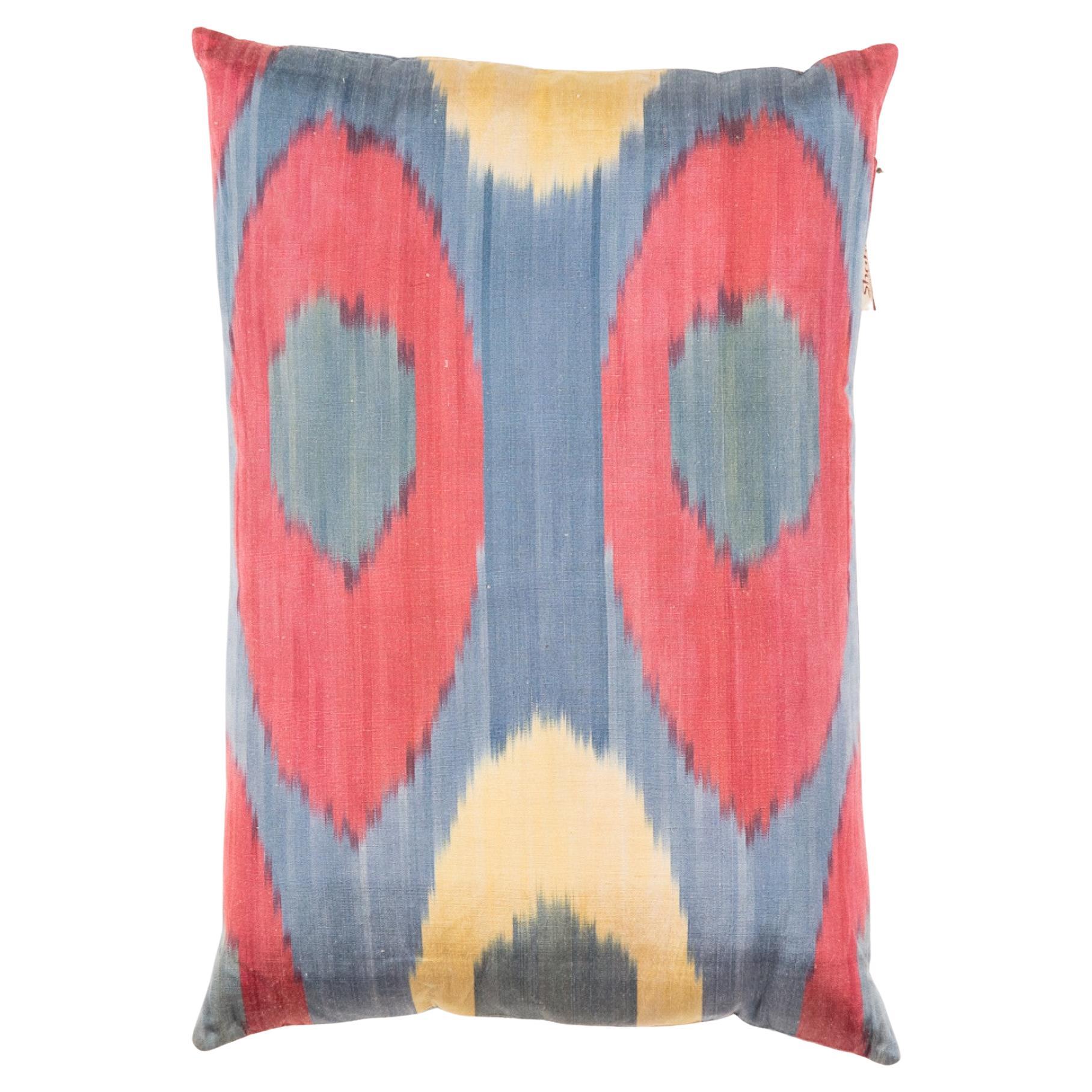 %100 Silk & Natural Dye, Ikat Cushion Cover - Uzbekistan Modern Pillow