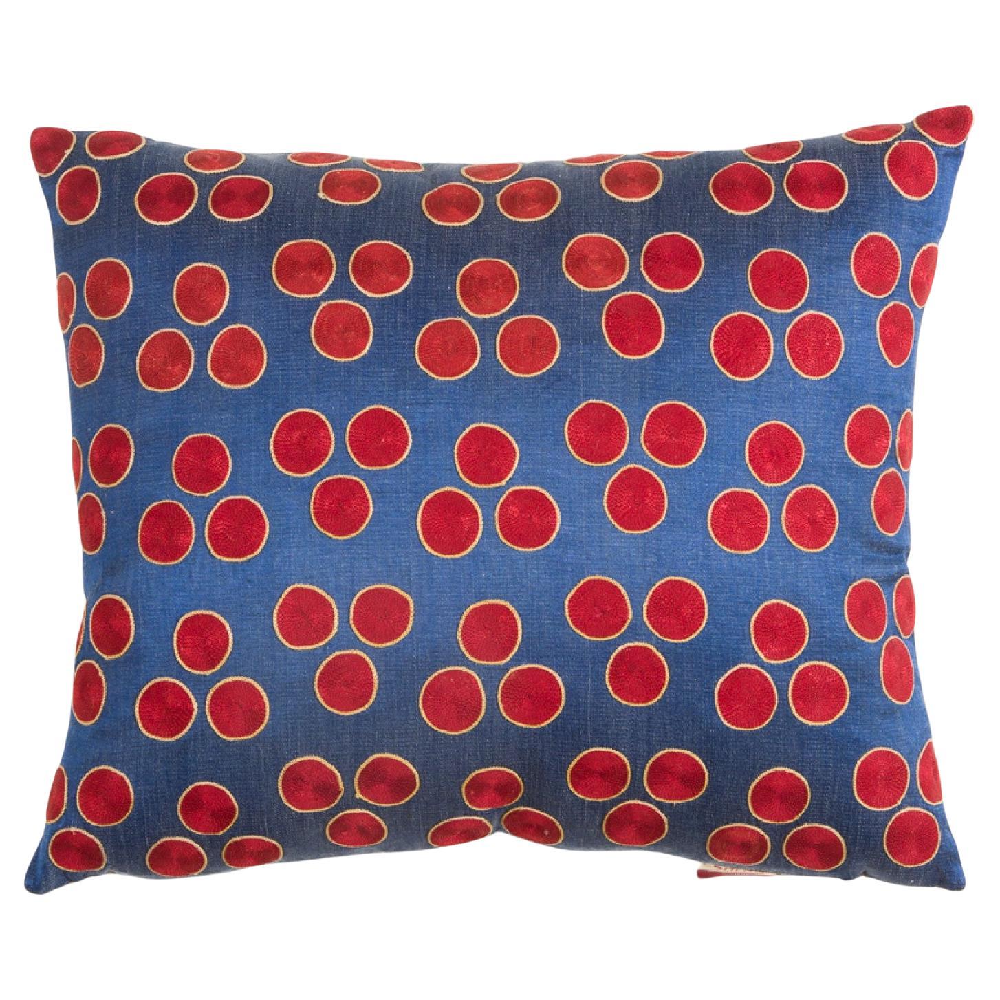 %100 Silk, Natural Dye Ikat & Suzani Cushion Cover, Uzbekistan Modern Pillow For Sale