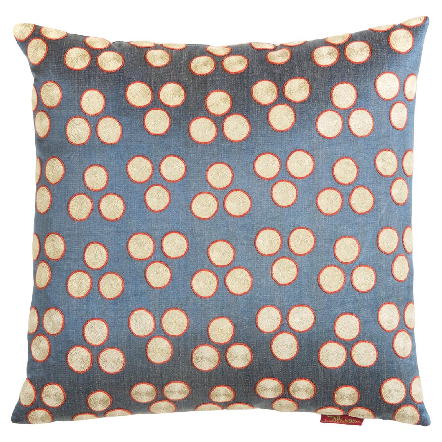 %100 Silk, Natural Dye Ikat & Suzani Cushion Cover, Uzbekistan Modern Pillow For Sale