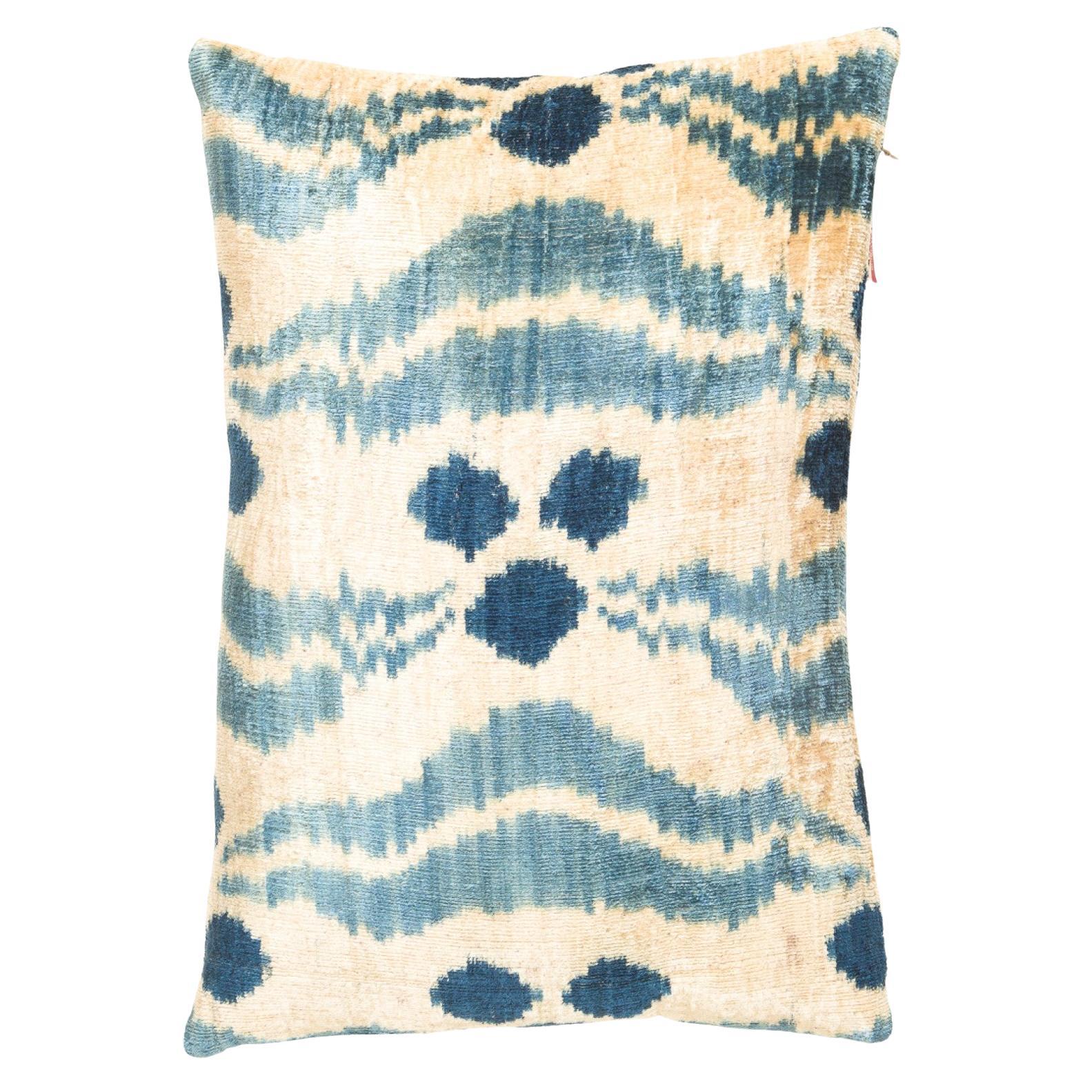 %100 Silk & Natural Dye, Velvet & Ikat Cushion Cover, Uzbekistan Modern Pillow  For Sale