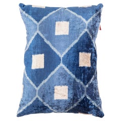 %100 Silk & Natural Dye, Velvet & Ikat Cushion Cover, Uzbekistan Modern Pillow 