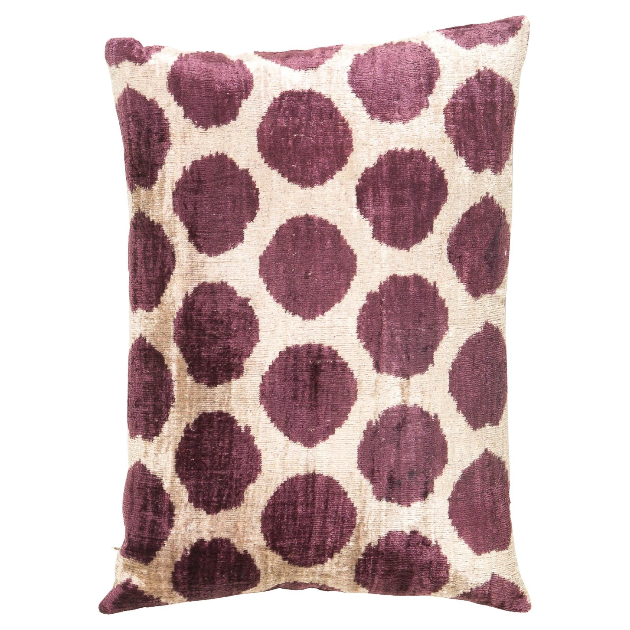 %100 Silk & Natural Dye, Velvet & Ikat Cushion Cover, Uzbekistan Modern Pillow For Sale