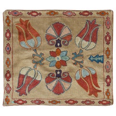 100% Silk Suzani Cushion Cover, Decorative Hand Embroidered Lace Pillow