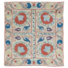 100% Silk Suzani Cushion Cover, Decorative Hand Embroidered Lace Pillow