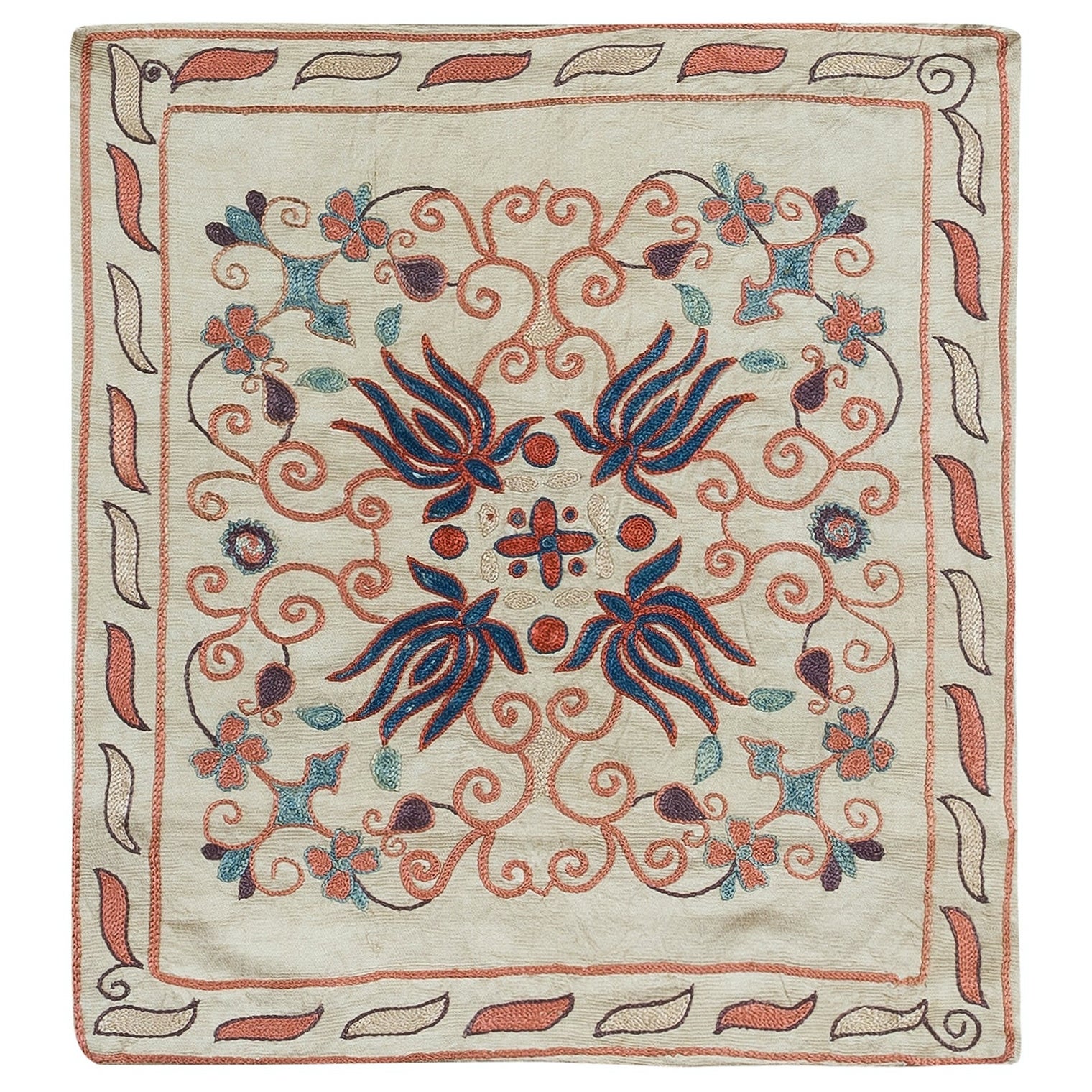 Coussin coussin Suzani 100 % soie, coussin décoratif en dentelle brodé à la main 19"x21"