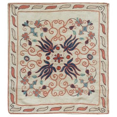 100% Silk Suzani Cushion Cover, Decorative Hand Embroidered Lace Pillow