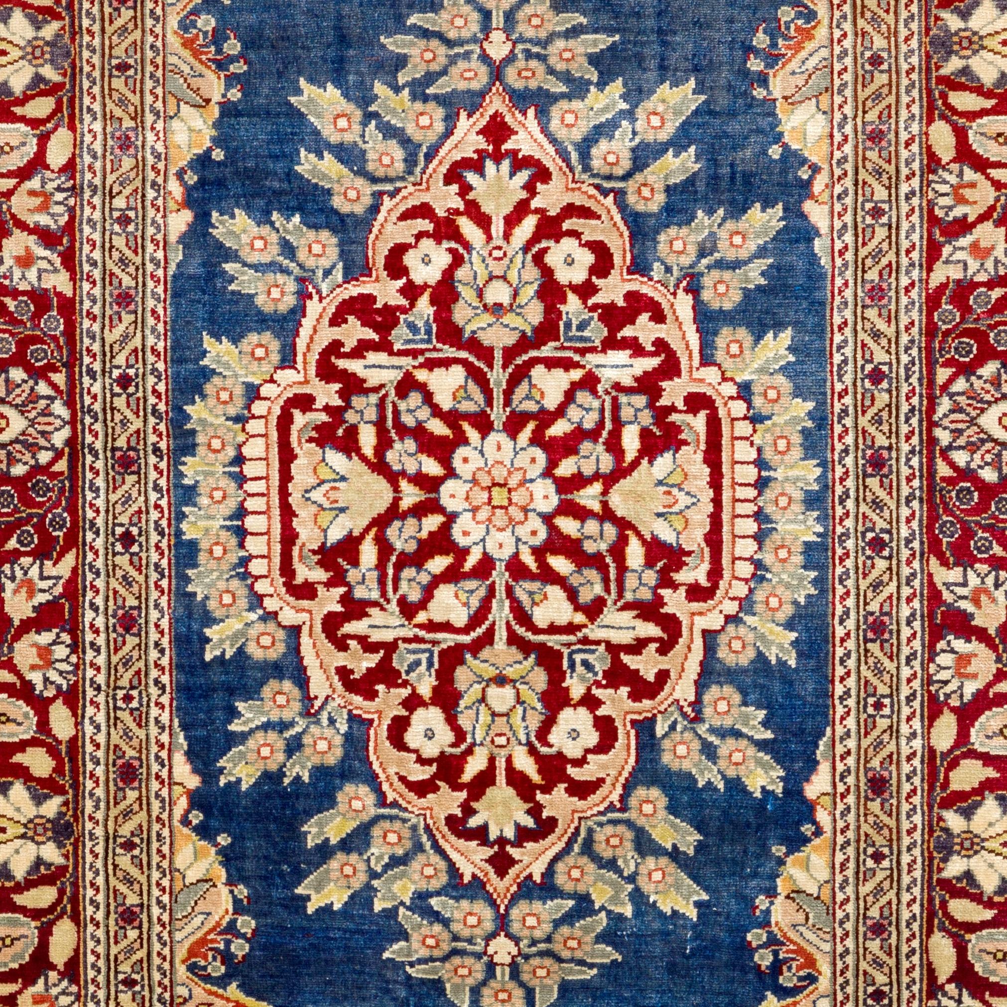 Hand-Knotted 100% Silk Vintage Turkish Kayseri Accent Rug, Handmade Wall Hanging. 2x3 Ft For Sale