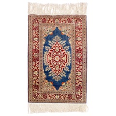 Tappeto d'accento 100% seta vintage turco Kayseri, appeso a muro fatto a mano. 2x3 Ft