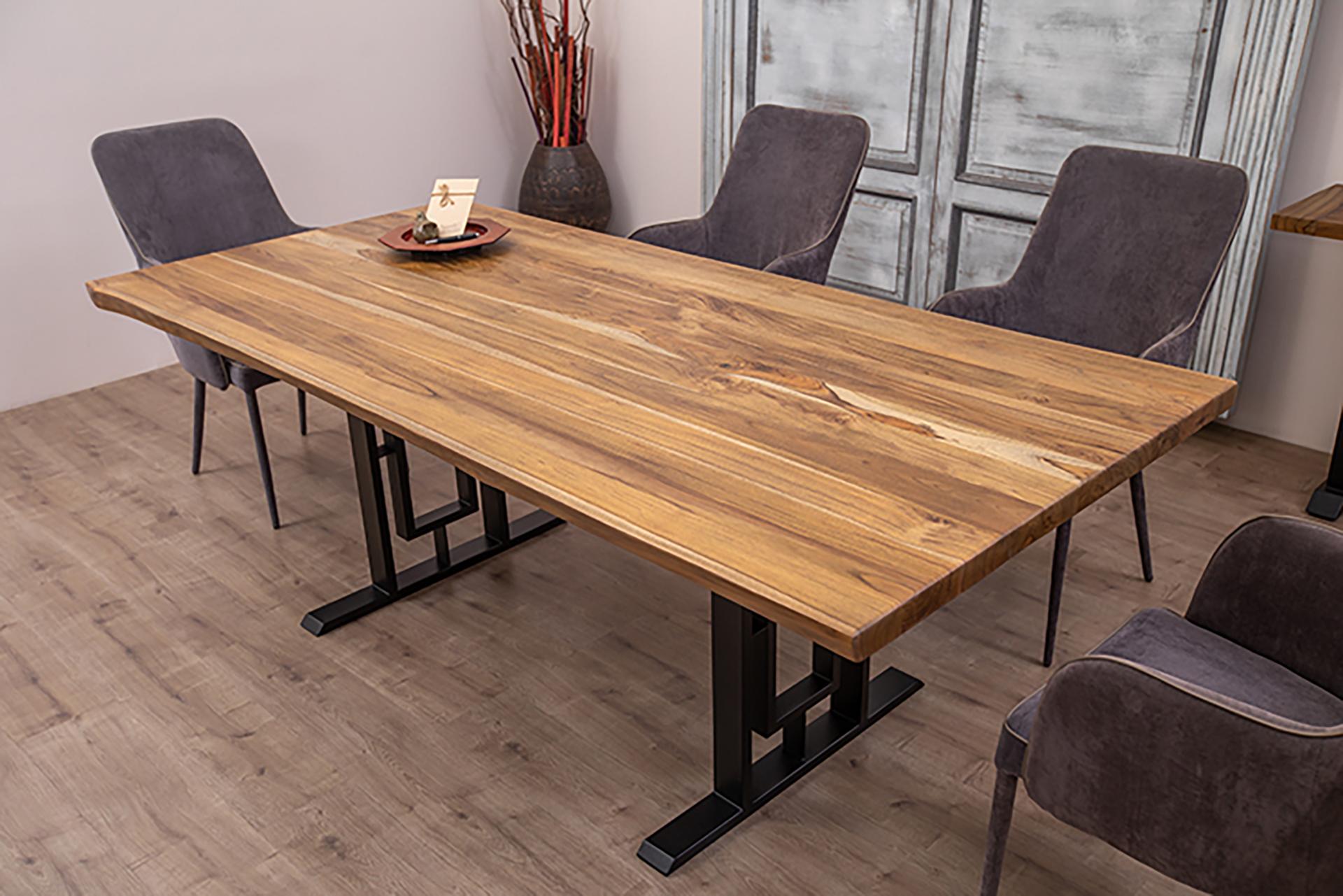 Thai 100% Solid Teak Live Edge Dining Table in Autumn, Color Chip Sample Available For Sale