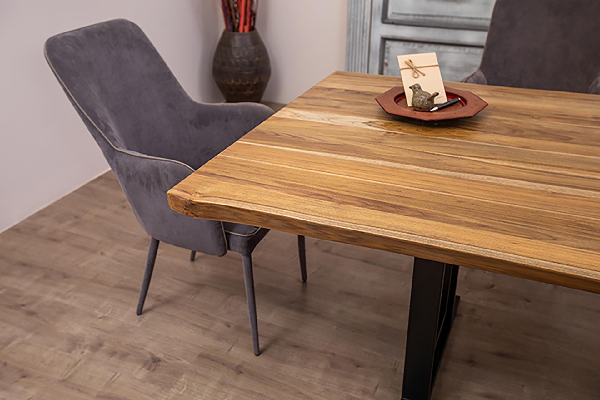 100% Solid Teak Live Edge Dining Table in Autumn, Color Chip Sample Available In New Condition For Sale In Boulder, CO