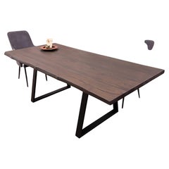 100% Solid Live Edge Teak Dining Table with Metal Legs