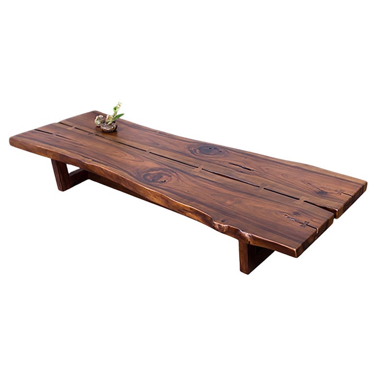 Grande Table Basse En Noyer Massif - France - Avec Tiroirs - 109x64x47,5 Cm