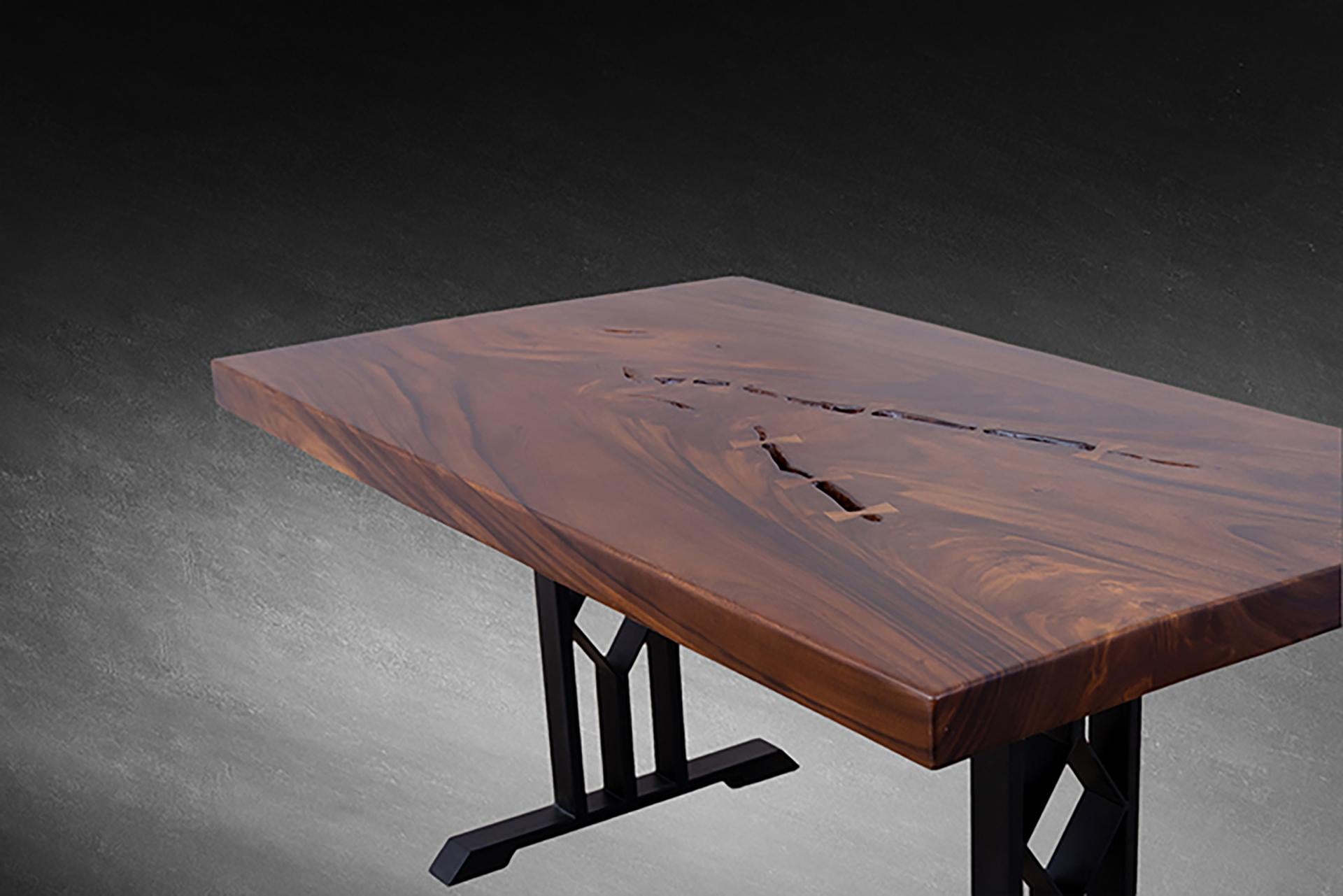 Losa 100% maciza de nogal de Siam / acacia con patas de acero negro Tailandés en venta