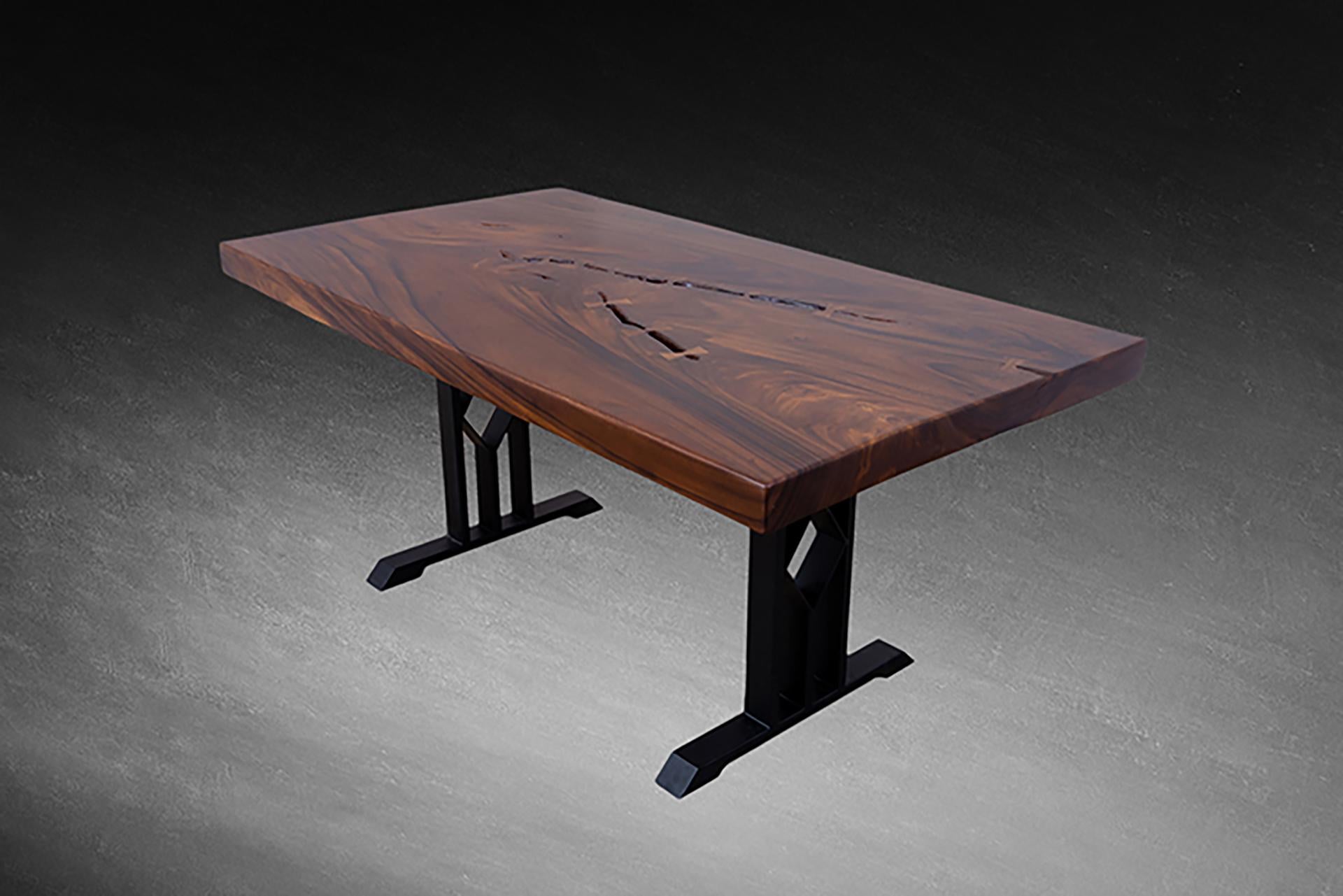 Hand-Crafted 100% Solid Siam Walnut / Acacia Slab with Black Steel Legs For Sale
