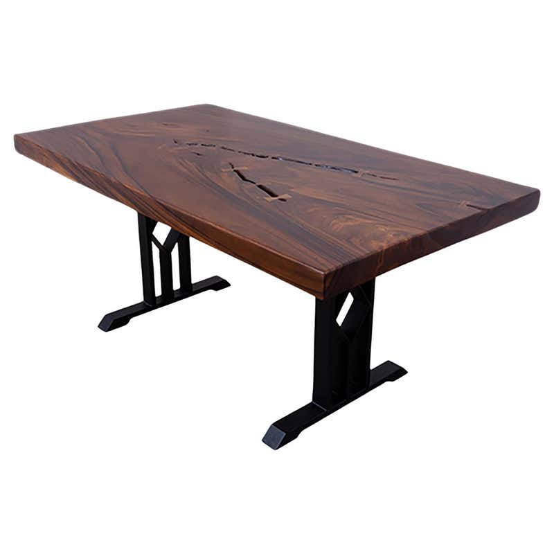 Live Edge Solid Walnut Waterfall Desk with Slab Legs and Single Drawer ...