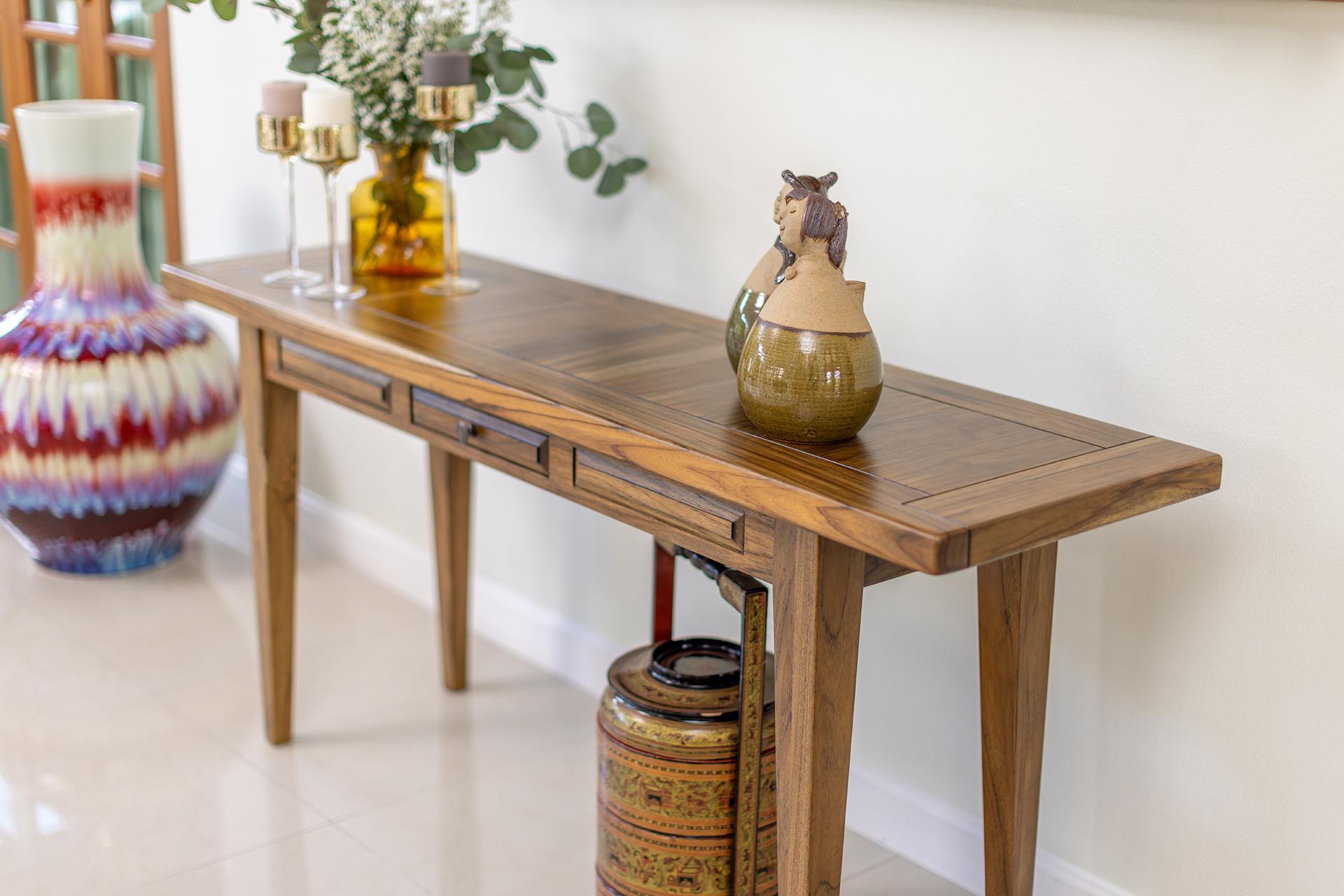 100% Solid Teak Console Table in a Natural Finish For Sale 5