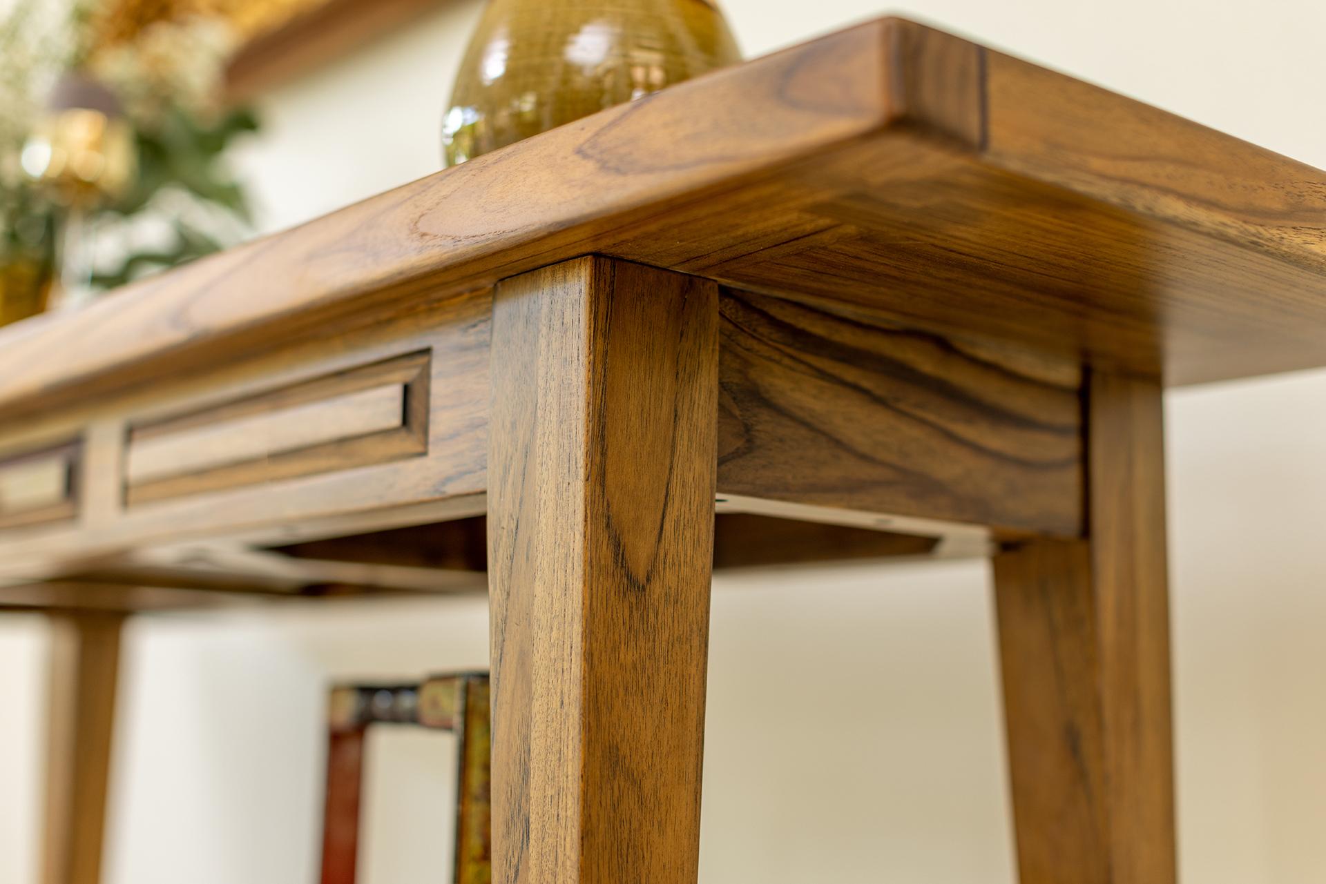Contemporary 100% Solid Teak Console Table in a Natural Finish For Sale
