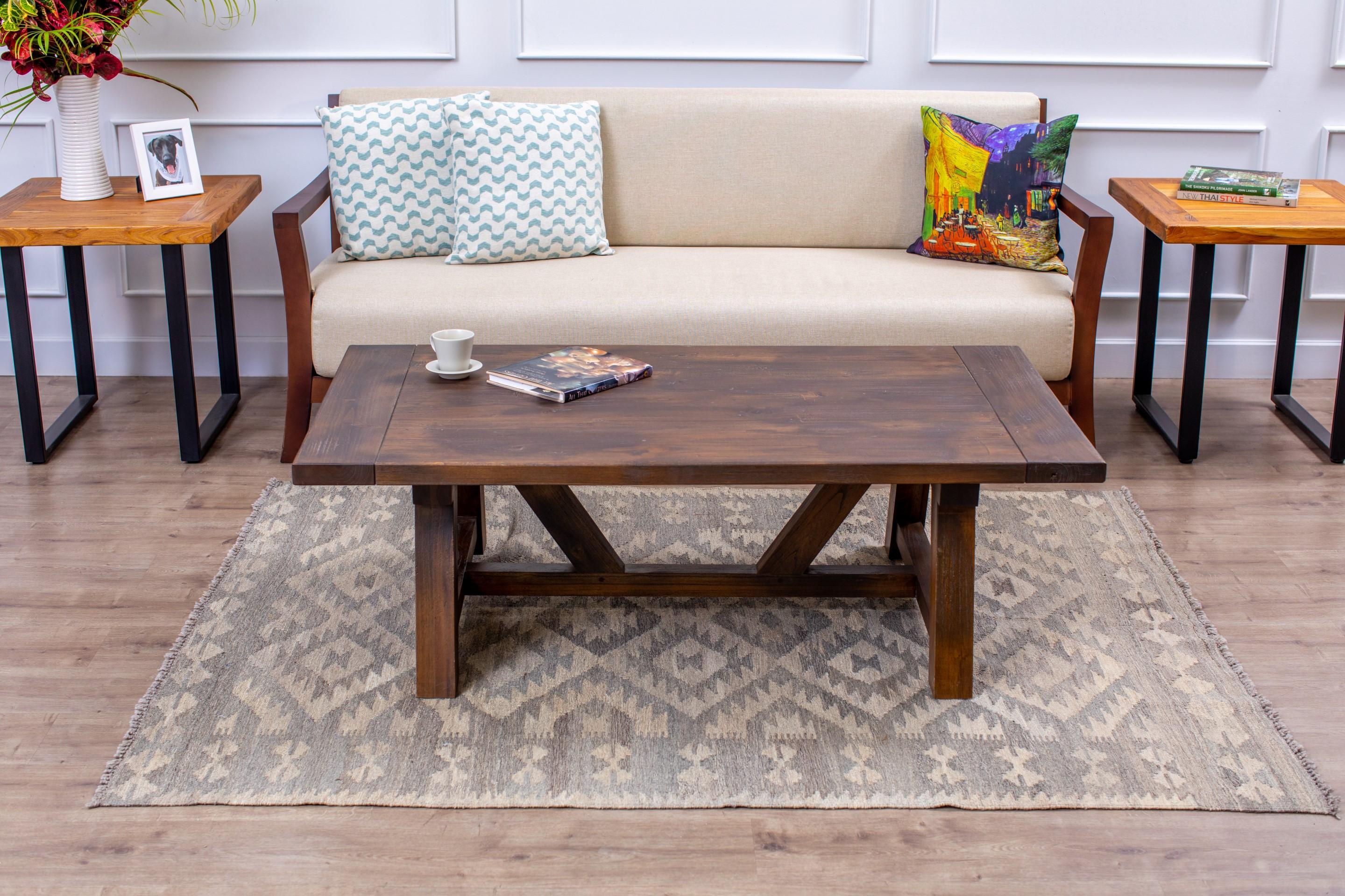 100% Solid Teak Hand-Crafted Rustic Farmhouse Coffee Table  In New Condition In Boulder, CO