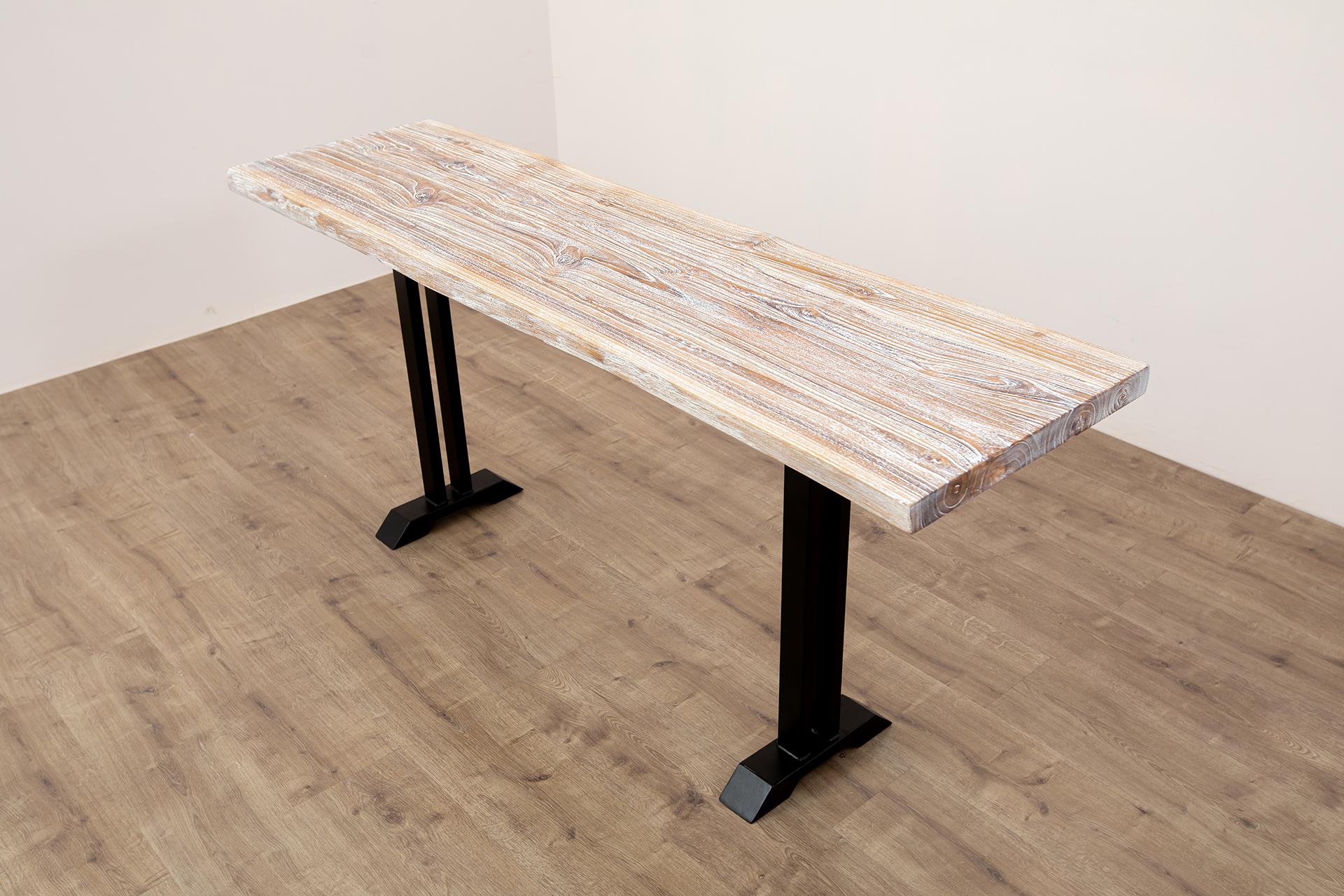 Contemporary 100% Solid Teak Live Edge Console Table in a Sun Bleached Finish For Sale