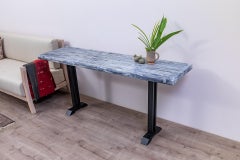 100% Solid Teak Live Edge Console Table in a Weathered Gray Finish