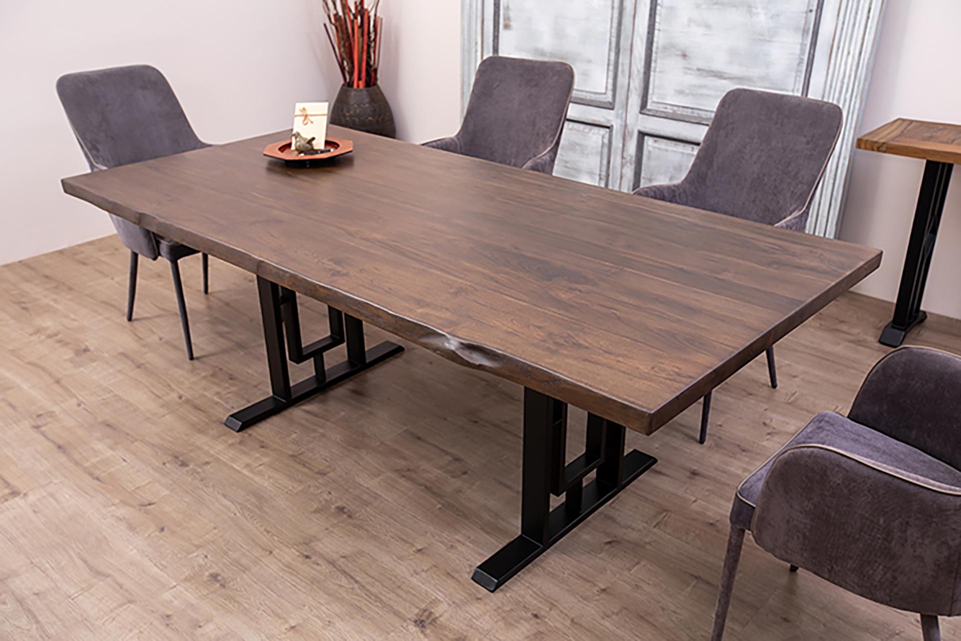 Thai 100% Solid Teak Live Edge Dining Table in a Smooth Cocoa Finish For Sale