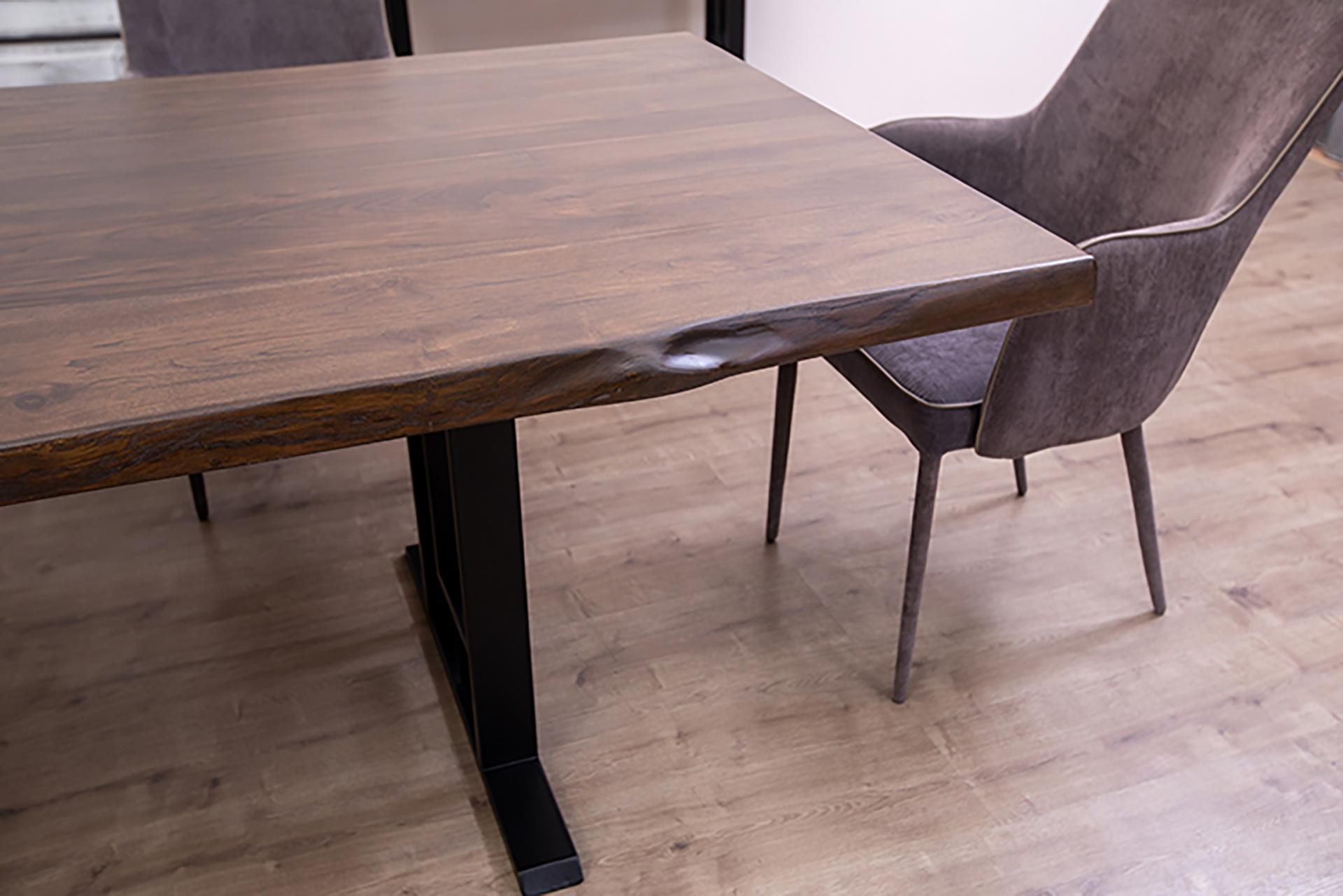 Hand-Crafted 100% Solid Teak Live Edge Dining Table in a Smooth Cocoa Finish For Sale