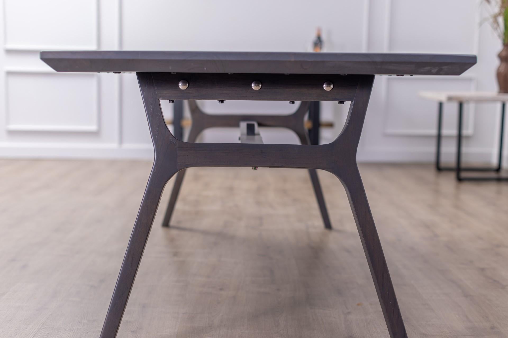 Hand-Crafted 100% Solid Teak Mid-Century Dining Table in Smooth Anthracite For Sale