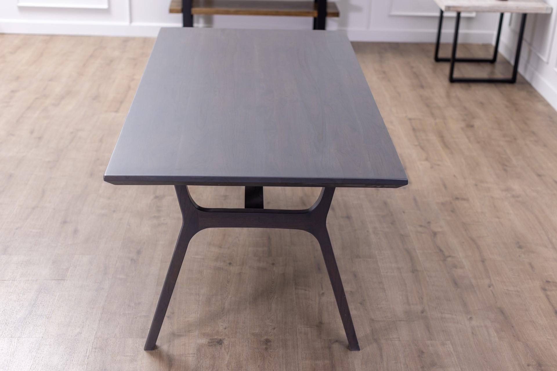Contemporary 100% Solid Teak Mid-Century Dining Table in Smooth Anthracite For Sale